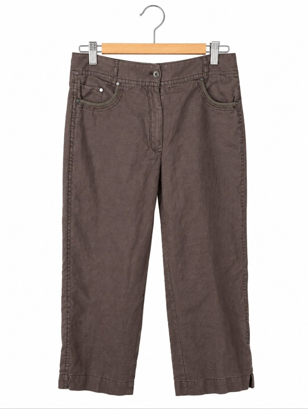 Olsen Europe Anna Brown Linen Blend Cropped Pants Size M/10